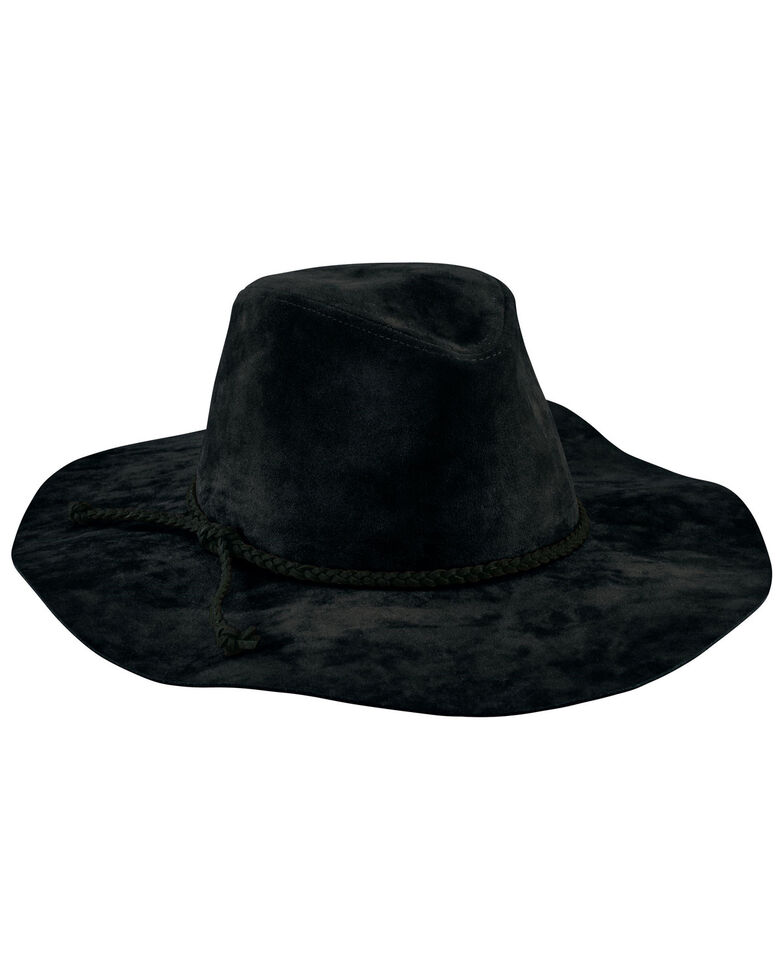 San Diego Hat Company Women's Faux Suede Braided Floppy Fedora Hat, Black, hi-res
