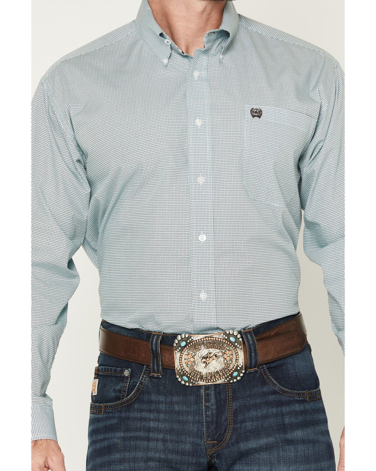 Image #3 - Cinch Men's Micro Geo Print Long Sleeve Button-Down Western Shirt, Blue, hi-res