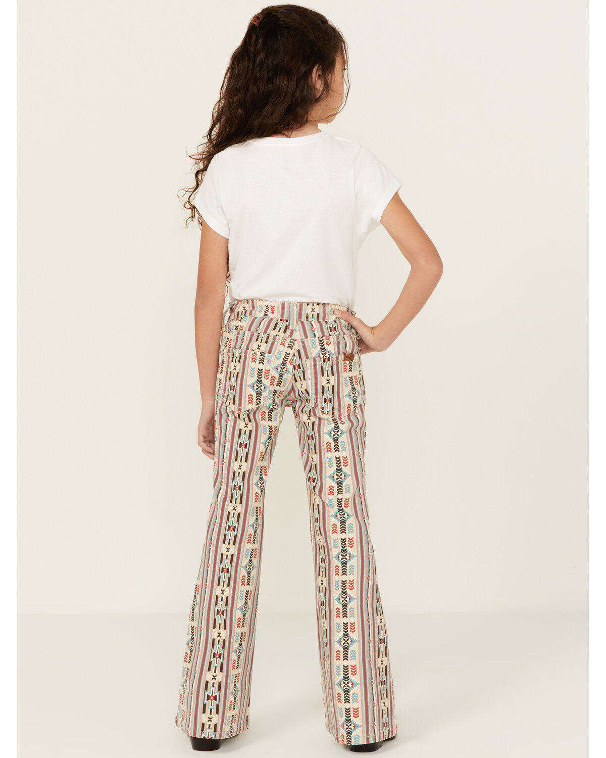 Image #3 - Panhandle Girls' Southwestern Striped Button Flare Stretch Denim Jeans, Natural, hi-res