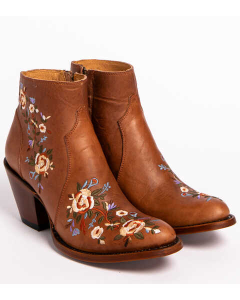 Image #4 - Shyanne Women's Millie Floral Embroidered Booties - Round Toe , Brown, hi-res