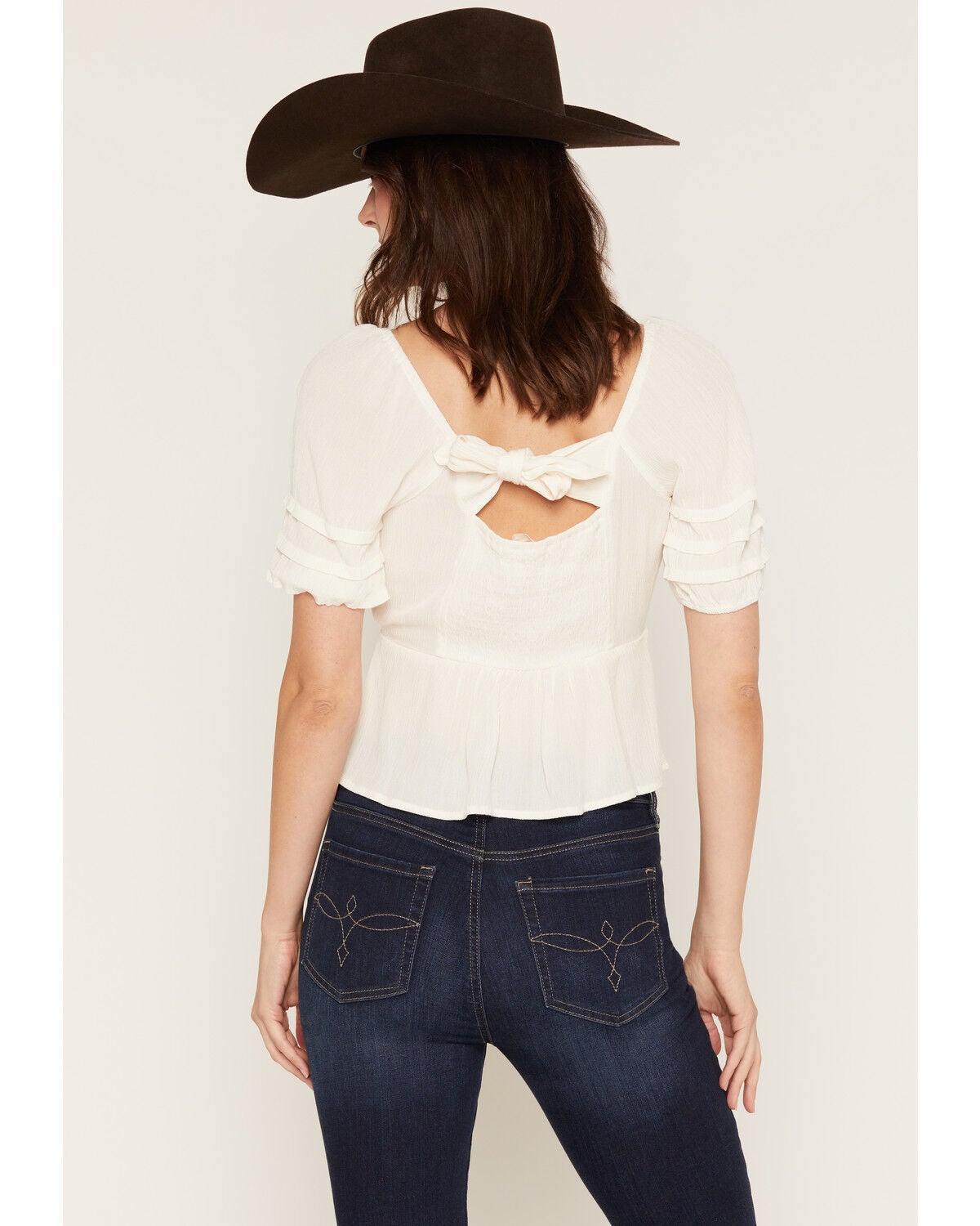 Image #4 - Lovestitch Women's Lace Front Short Sleeve Top, Ivory, hi-res