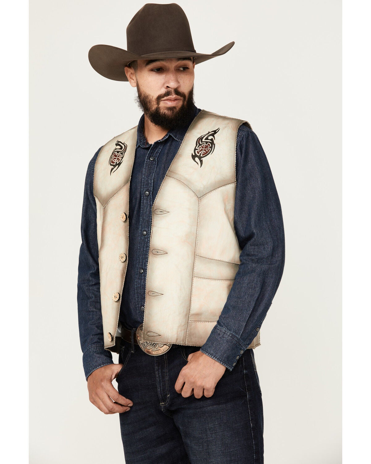 Kobler Leather Men's Eagle Leather Vest, Cream, hi-res