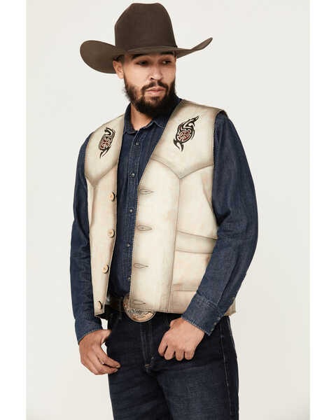 Kobler Leather Men's Eagle Leather Vest , Cream, hi-res