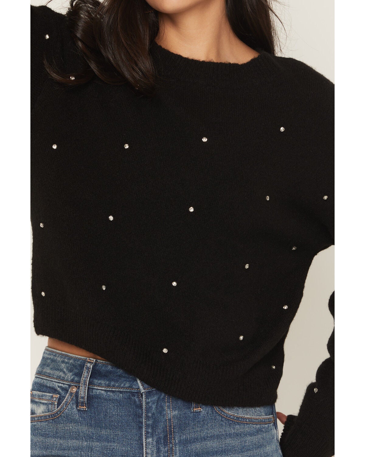 Image #3 - Rock & Roll Denim Women's Rhinestone Sweater, Black, hi-res