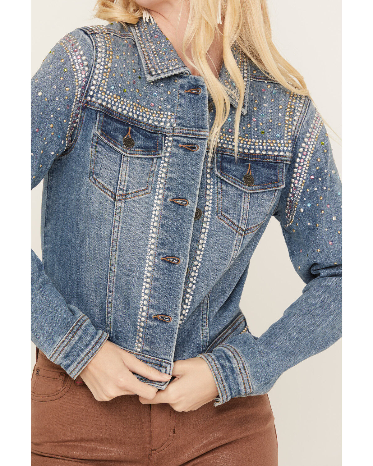 Image #3 - Idyllwind Women's Shiloh Drive Embellished Denim Trucker Jacket, Medium Wash, hi-res
