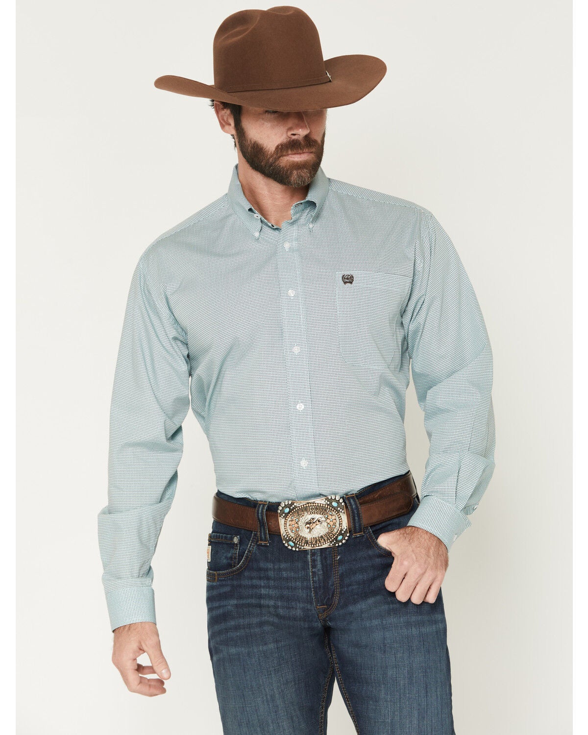 Image #1 - Cinch Men's Micro Geo Print Long Sleeve Button-Down Western Shirt, Blue, hi-res