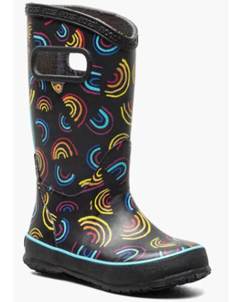 Bogs Girls' Wild Rainbows Rain Boots - Round Toe, Black, hi-res