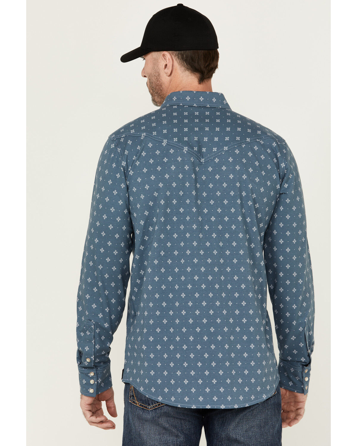Image #4 - Cody James Men's FR Printed Lightweight Long Sleeve Snap Western Work Shirt, Blue, hi-res