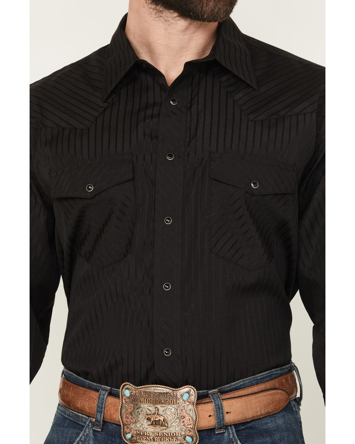 Image #3 - Wrangler Men's White Solid Dobby Long Sleeve Pearl Snap Western Shirt - Big & Tall, Black, hi-res