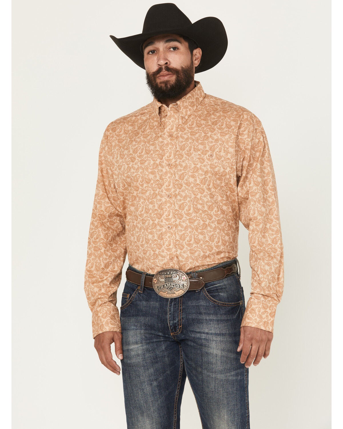 Image #1 - George Strait by Wrangler Men's Paisley Print Long Sleeve Button-Down Stretch Western Shirt - Tall, Brown, hi-res