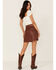 Image #3 - Idyllwind Women's Western Belt Leather Mini Skirt, Brandy Brown, hi-res