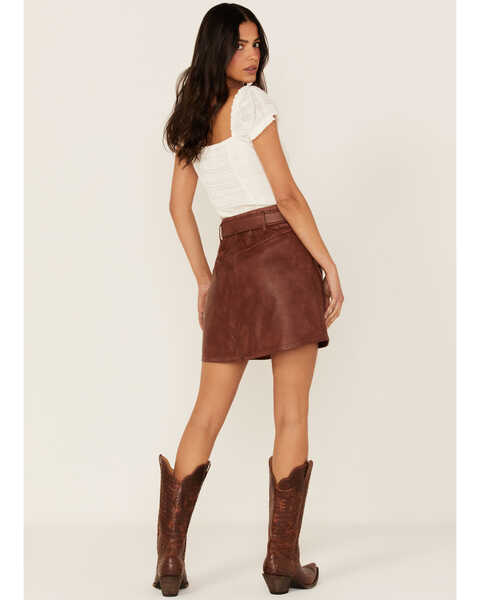 Image #3 - Idyllwind Women's Western Belt Leather Mini Skirt, Brandy Brown, hi-res