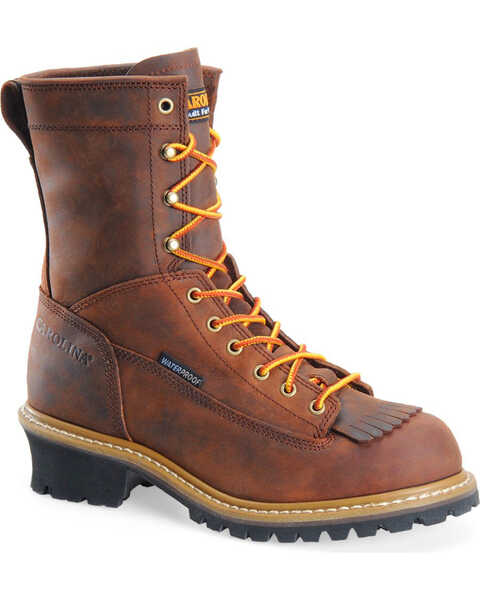 Image #1 - Carolina Men's 8" Waterproof Lace-to-Toe Logger Boots - Round Toe, Brown, hi-res