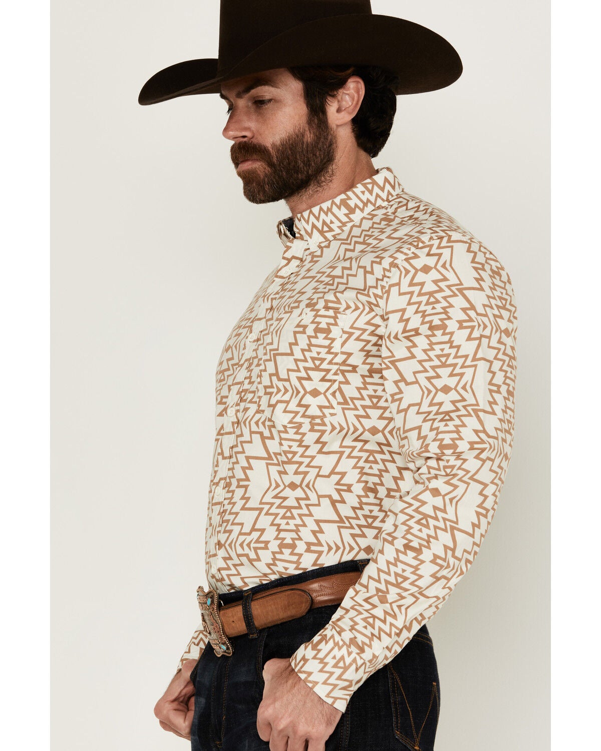 Image #2 - RANK 45&reg; Men's Trinidad Southwestern Print Long Sleeve Button-Down Stretch Western Shirt, Ivory, hi-res