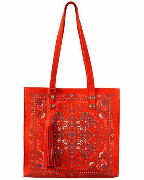 Image #1 - Scully Women's Printed Leather Tote, Red, hi-res