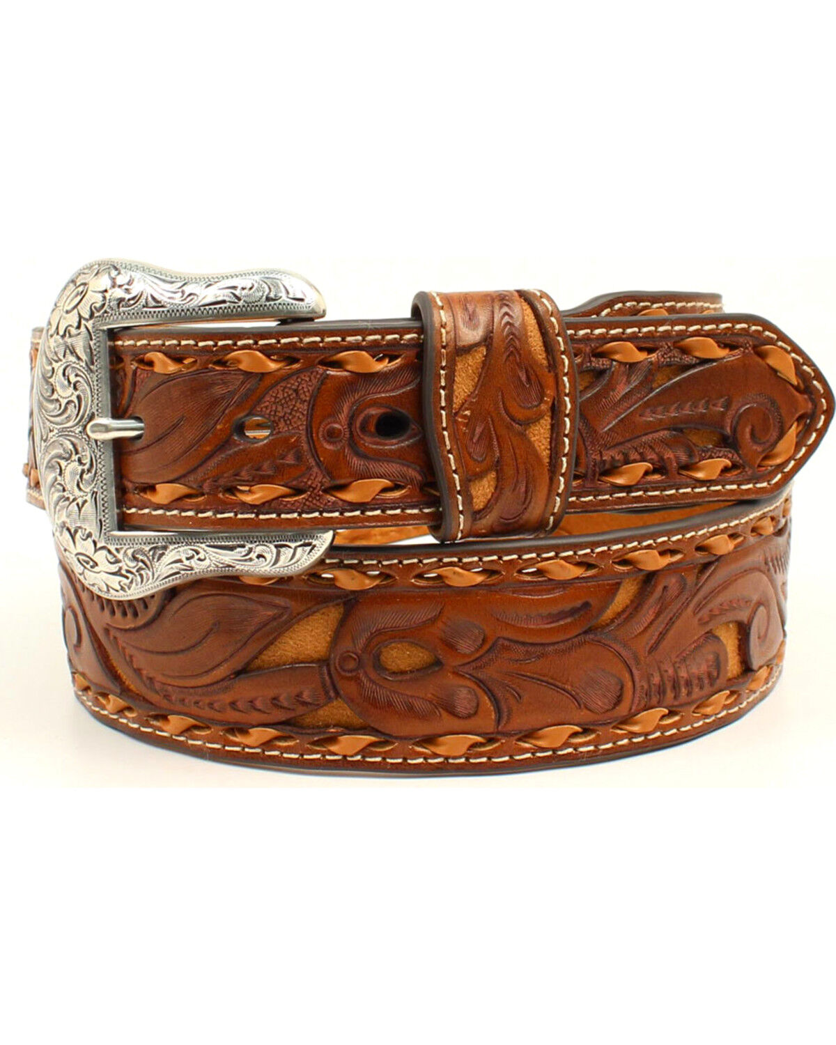 Image #1 - Nocona Men's Pierced Leather Laced Edge Western Belt, Tan, hi-res
