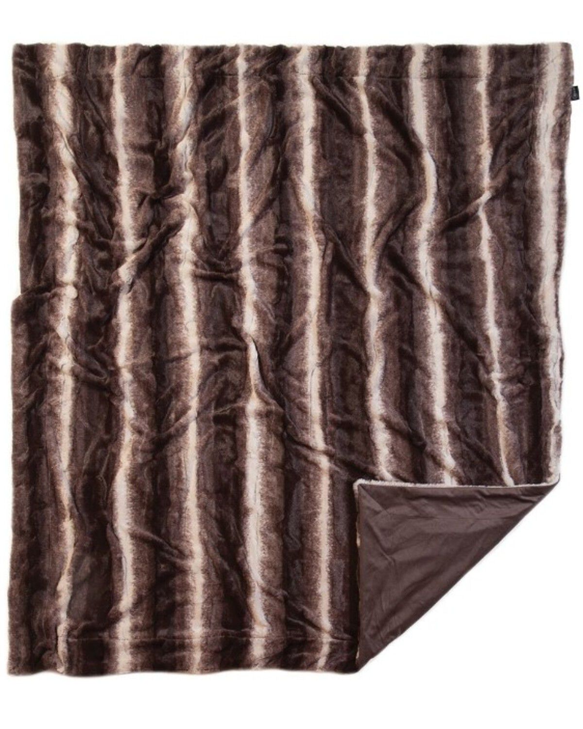 Image #2 - Carstens Home Brown Striped Chinchilla Plush Faux Fur Throw Blanket, Brown, hi-res