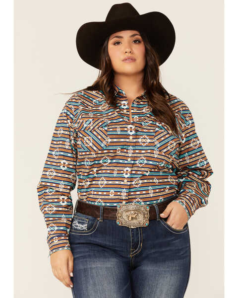 Panhandle Women's Striped Shirt, Rust Copper, hi-res