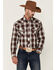 Image #1 - Roper Men's Multi Plaid Embroidered Horse Long Sleeve Pearl Snap Western Shirt, Maroon, hi-res