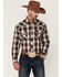 Image #1 - Roper Men's Multi Plaid Embroidered Horse Long Sleeve Pearl Snap Western Shirt , Maroon, hi-res