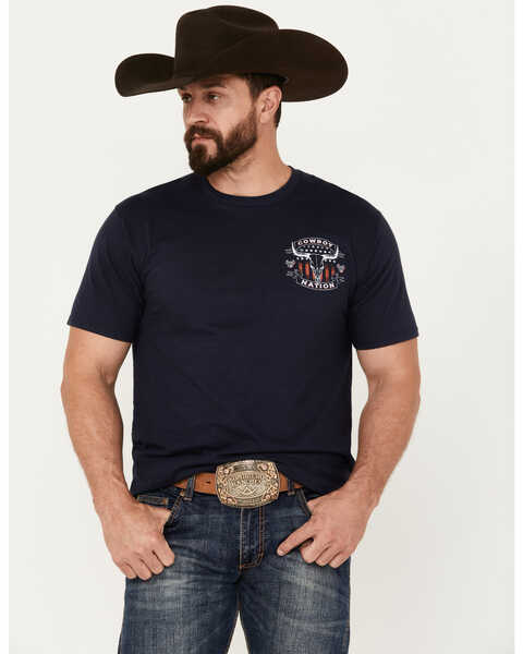 Image #1 - Cowboy Hardware Men's Cowboy Nation Short Sleeve Graphic T-Shirt, Navy, hi-res