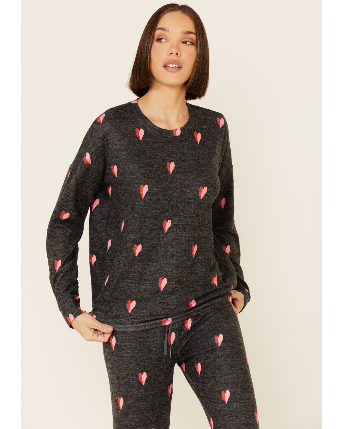 Image #5 - PJ Salvage Women's Lil Hearts Lounge Pants, Charcoal, hi-res