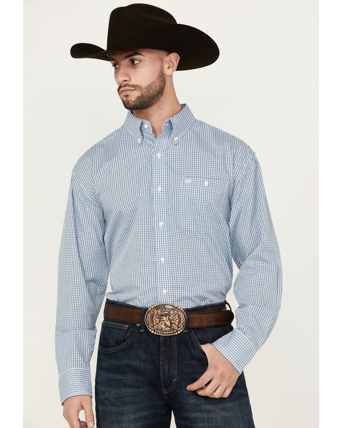 Image #1 - Wrangler Men's Classics Plaid Print Long Sleeve Button-Down Western Shirt, Blue, hi-res