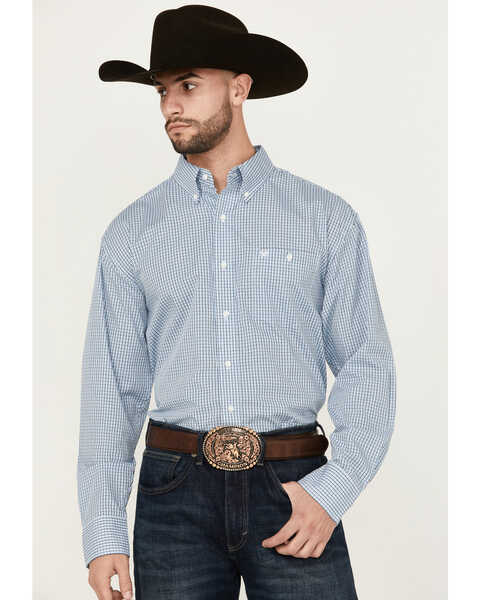 Image #1 - Wrangler Men's Classics Plaid Print Long Sleeve Button-Down Western Shirt, Blue, hi-res