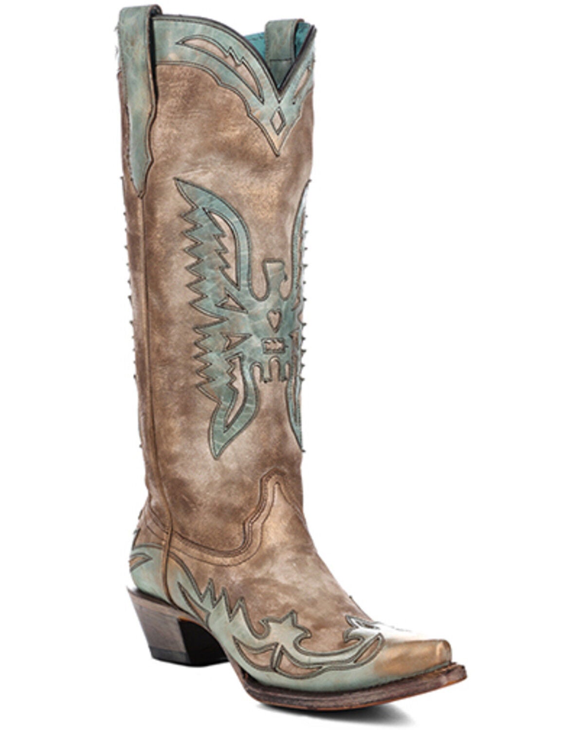 Corral Women's Eagle Overlay Tall Western Boots - Snip Toe, Ivory, hi-res