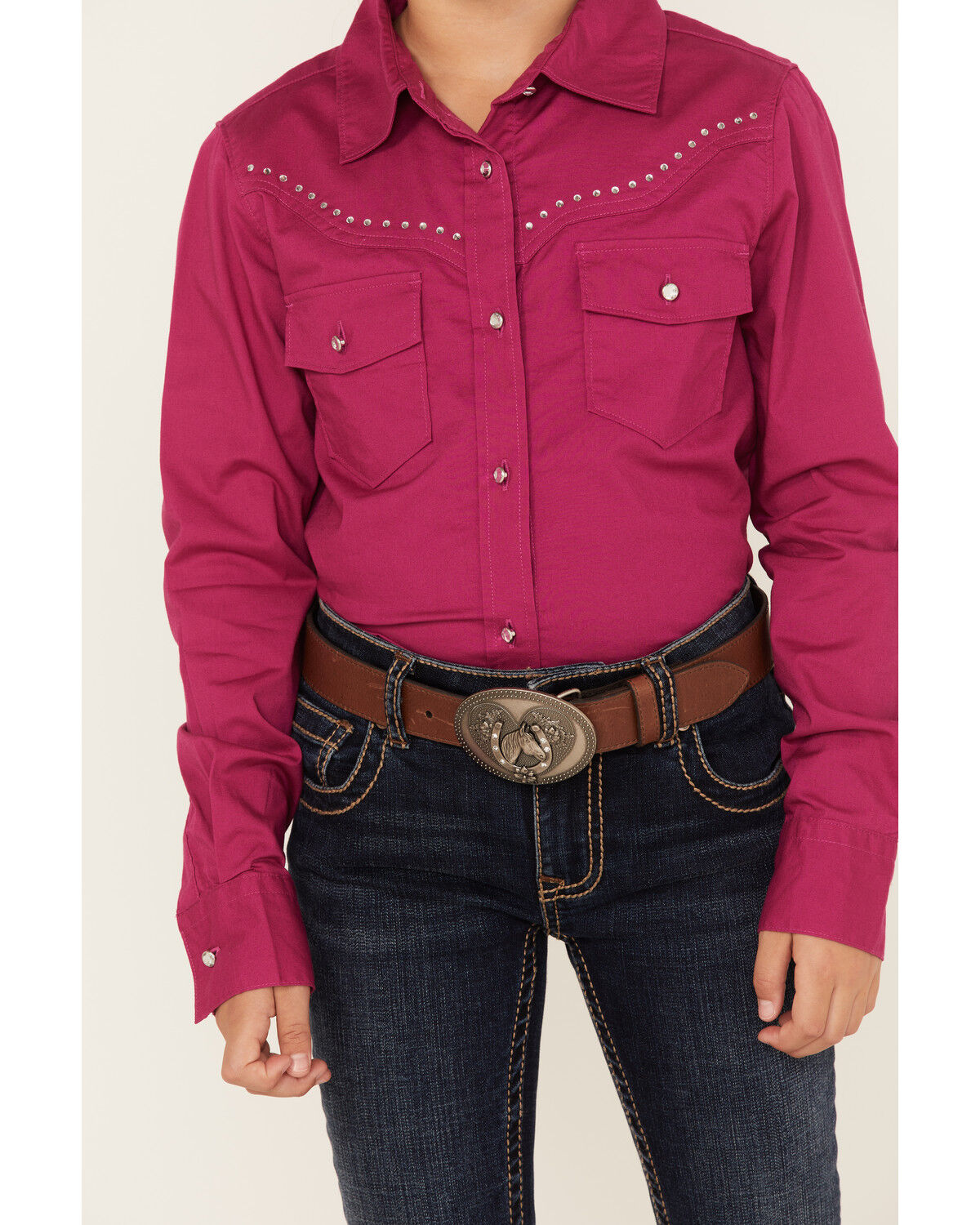 Image #3 - Shyanne Girls' Rhinestone Long Sleeve Western Button-Down Shirt, , hi-res