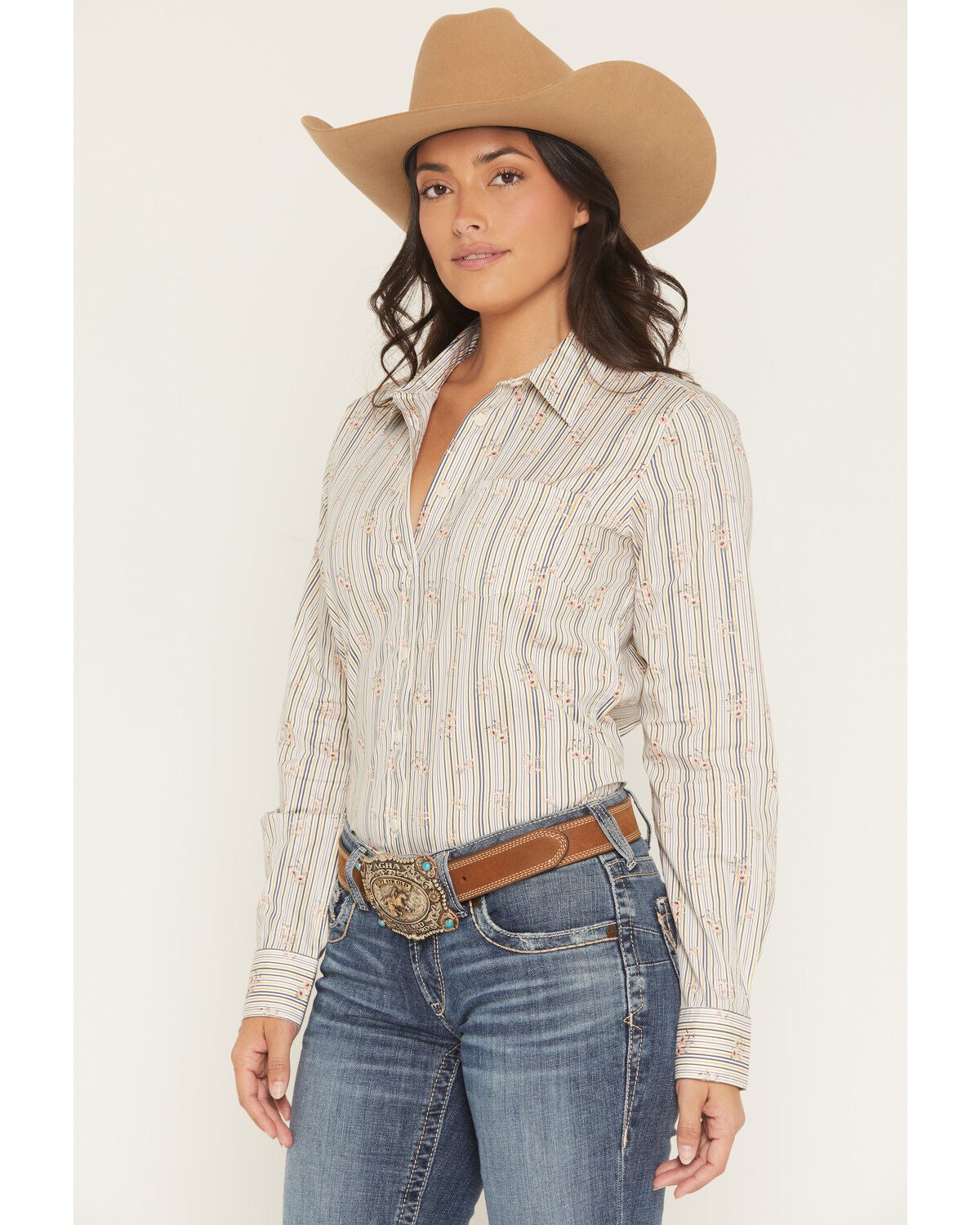 Image #2 - Ariat Women's Kirby Floral Striped Print Long Sleeve Button-Down Stretch Western Shirt, Multi, hi-res