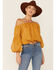 Image #1 - Flying Tomato Women's Mustard Textured Off The Shoulder Crop Top, Mustard, hi-res