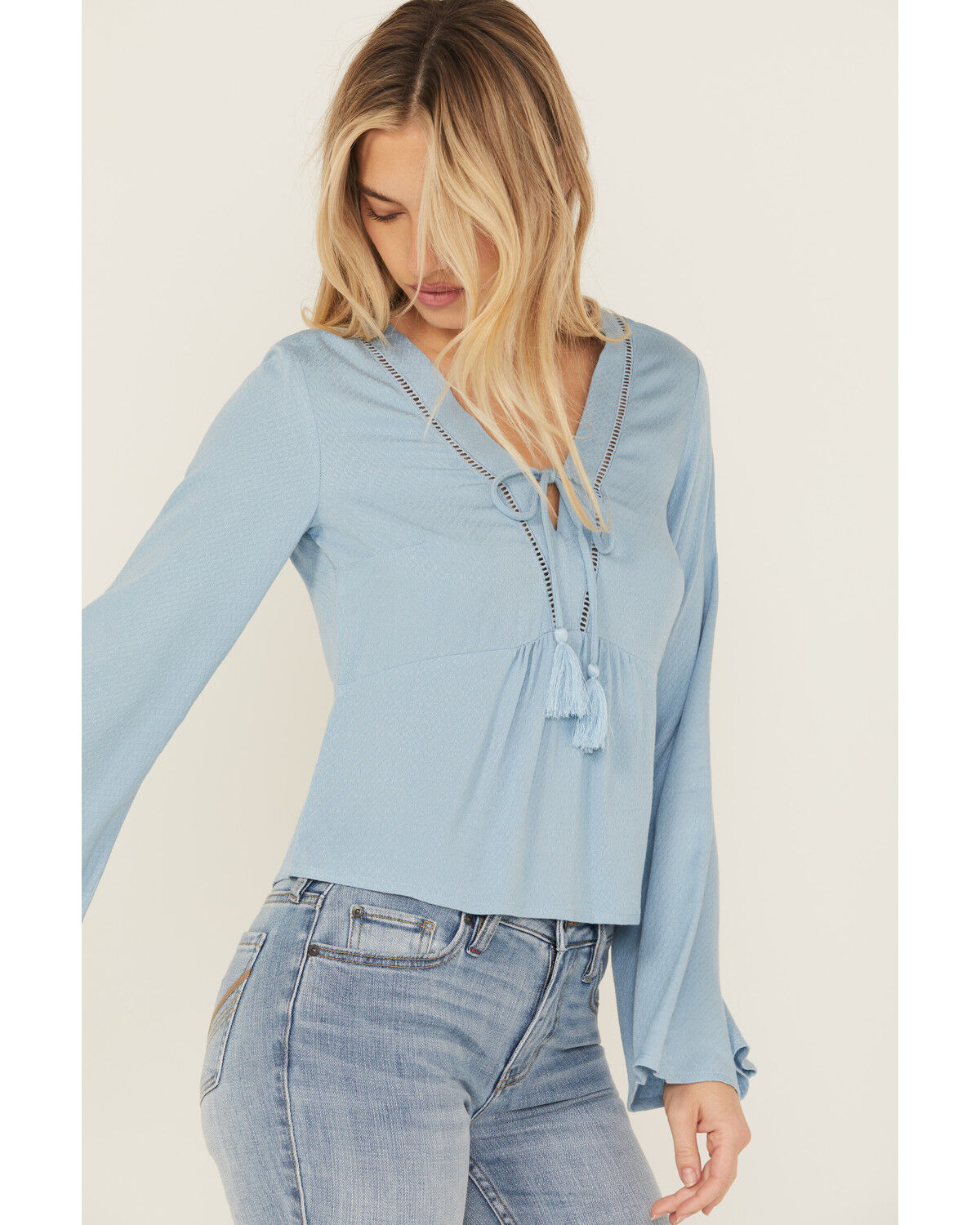 Image #2 - Idyllwind Women's Cedar Lace-Up Top, Light Blue, hi-res