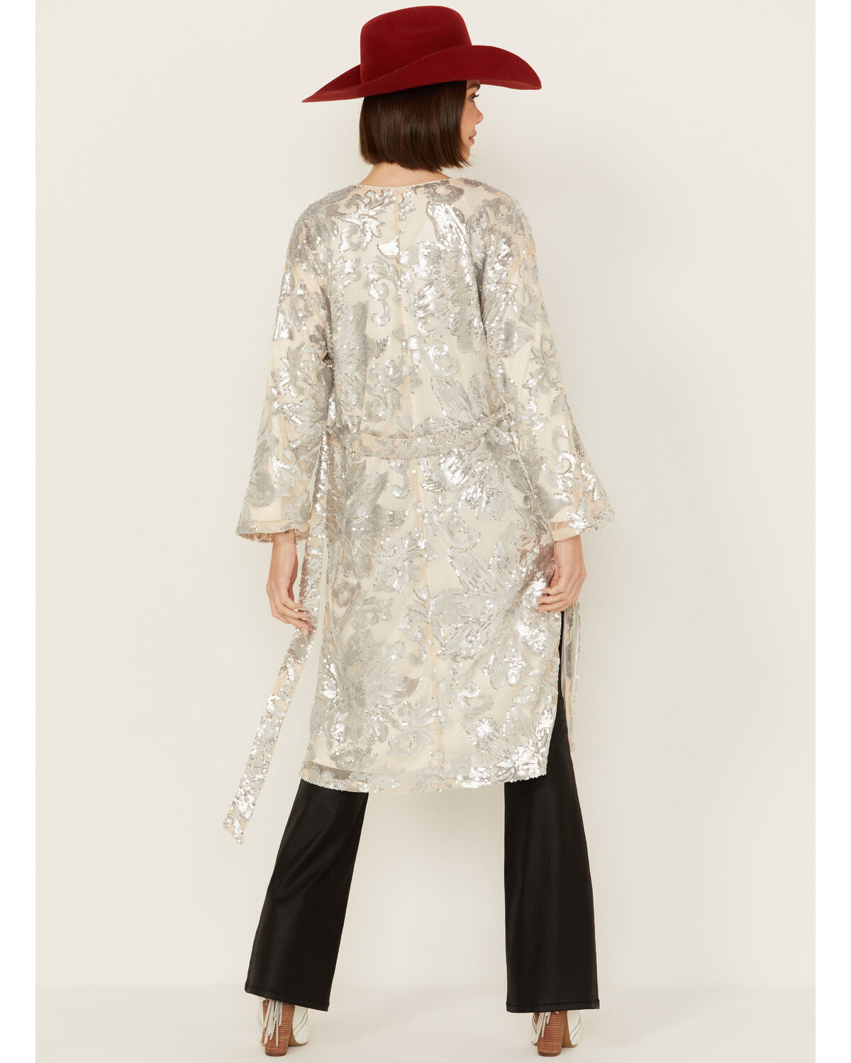 Image #4 - Sadie & Sage Women's Aura Sequin Floral Kimono, Silver, hi-res