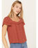 Image #1 - Jolt Women's Button Front Square Neck Peasant Top, Rust Copper, hi-res