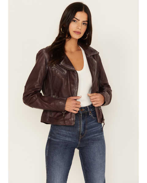 Image #4 - Mauritius Women's Christy Scatter Star Leather Jacket , Burgundy, hi-res
