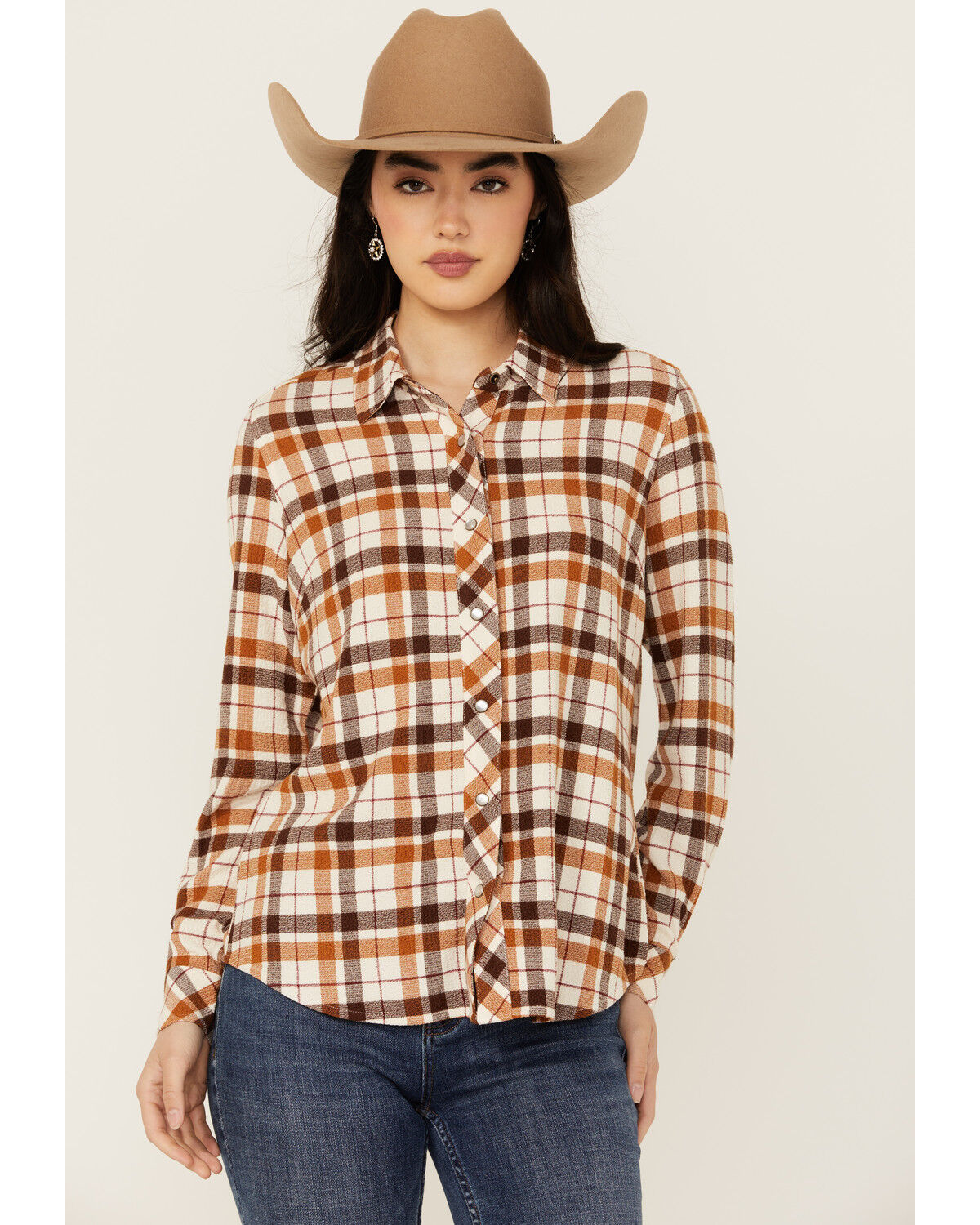 Image #2 - Idyllwind Women's Binkley Plaid Print Long Sleeve Pearl Snap Western Shirt, Lt Brown, hi-res