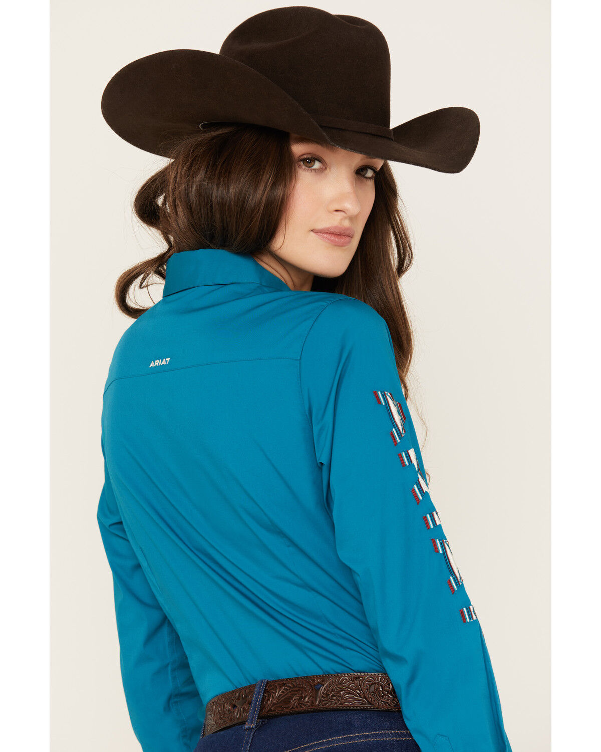 Image #4 - Ariat Women's Team Kirby Long Sleeve Button Down Stretch Western Shirt, Teal, hi-res