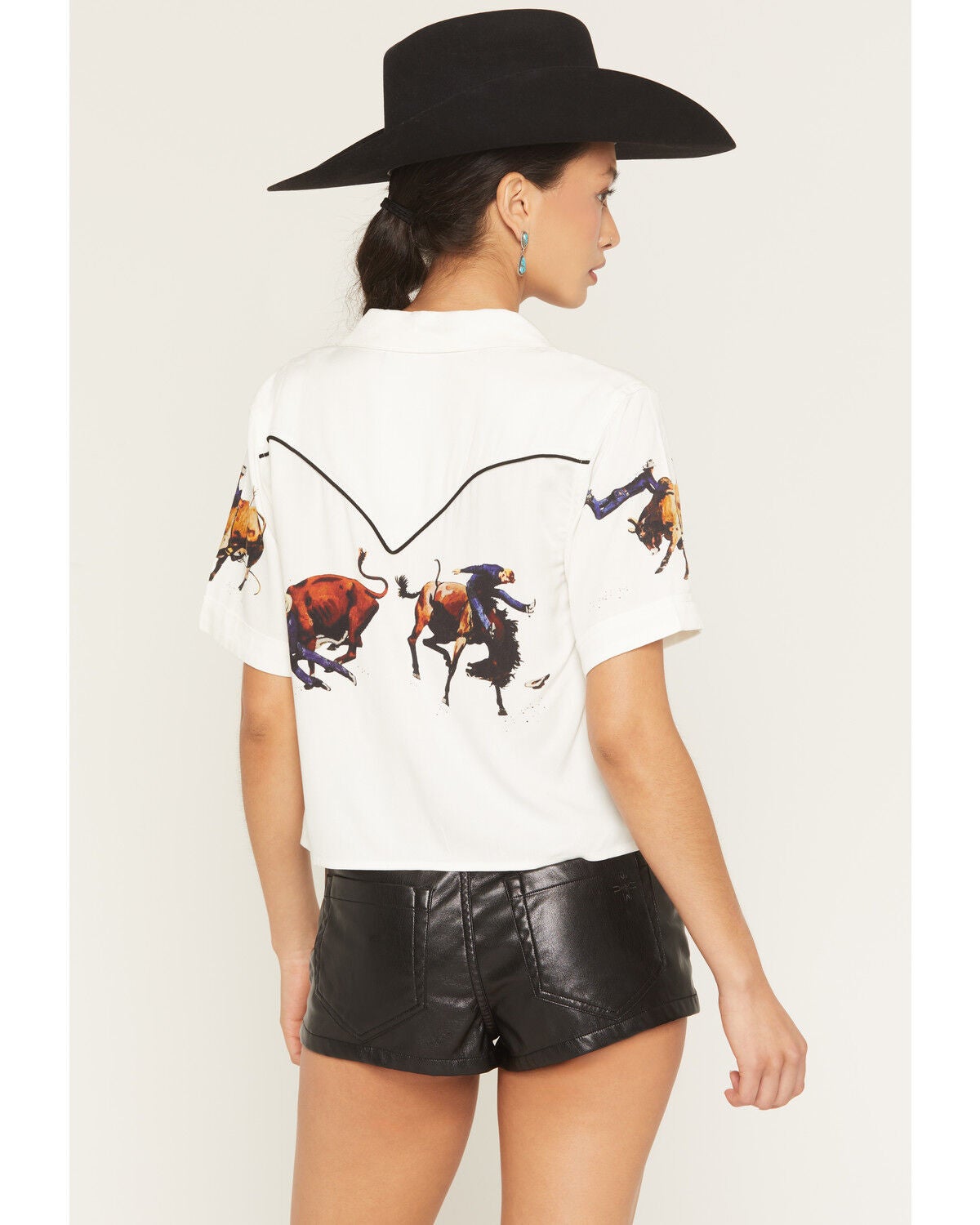 Image #4 - Wrangler X Lainey Wilson Women's Cowboy Short Sleeve Snap Camp Shirt, White, hi-res