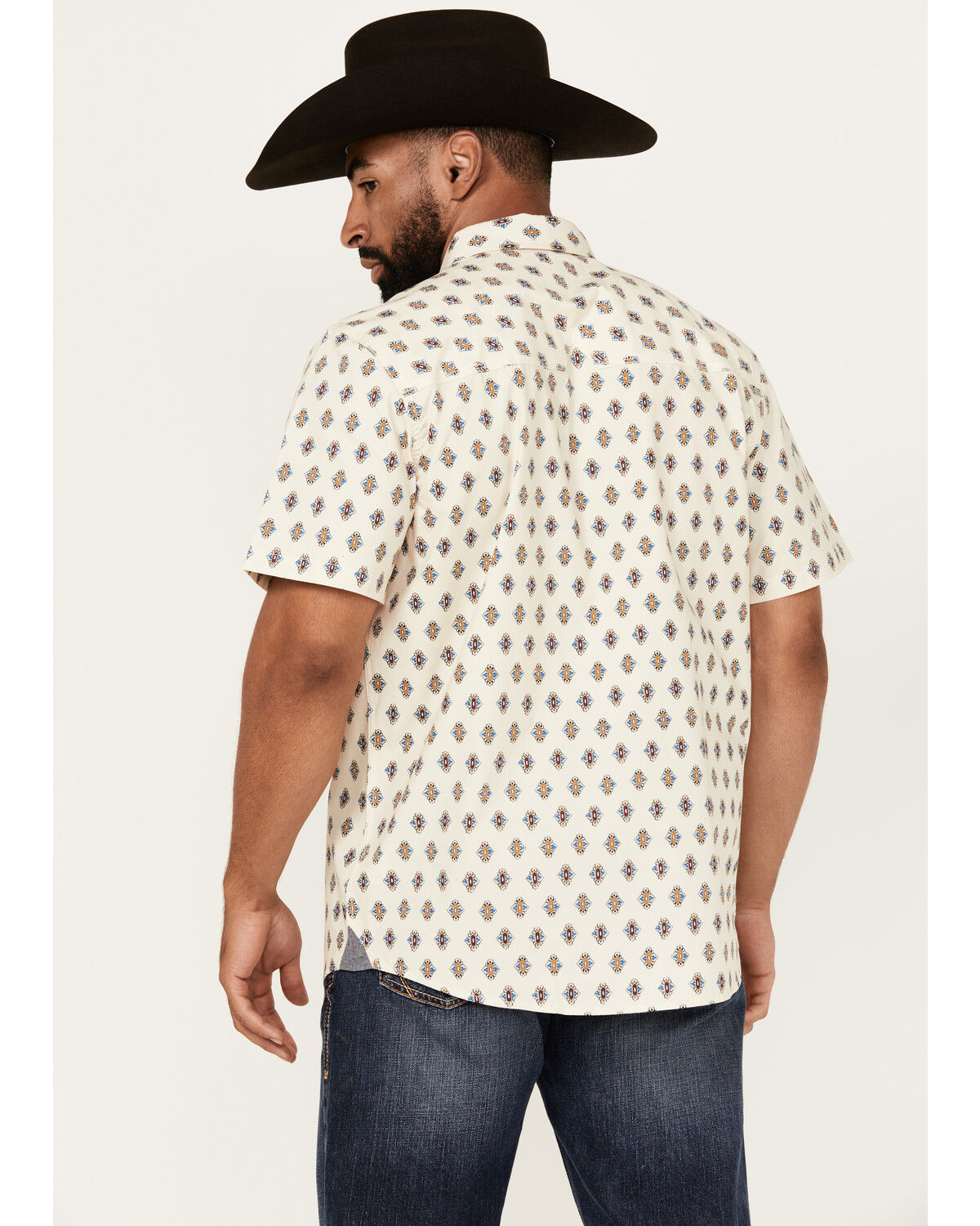 Image #4 - Moonshine Spirit Men's Groove Geo Print Short Sleeve Snap Western Shirt, White, hi-res