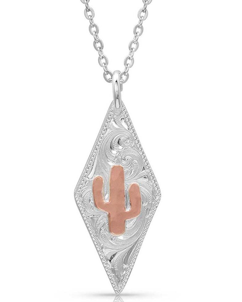 Montana Silversmiths Women's Two Tone Diamond Cactus Necklace, Rose, hi-res