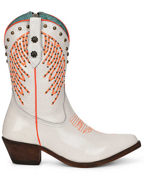 Image #2 -  Corral Women's Fluorescent Embroidered and Studded Western Boots - Pointed Toe, White, hi-res