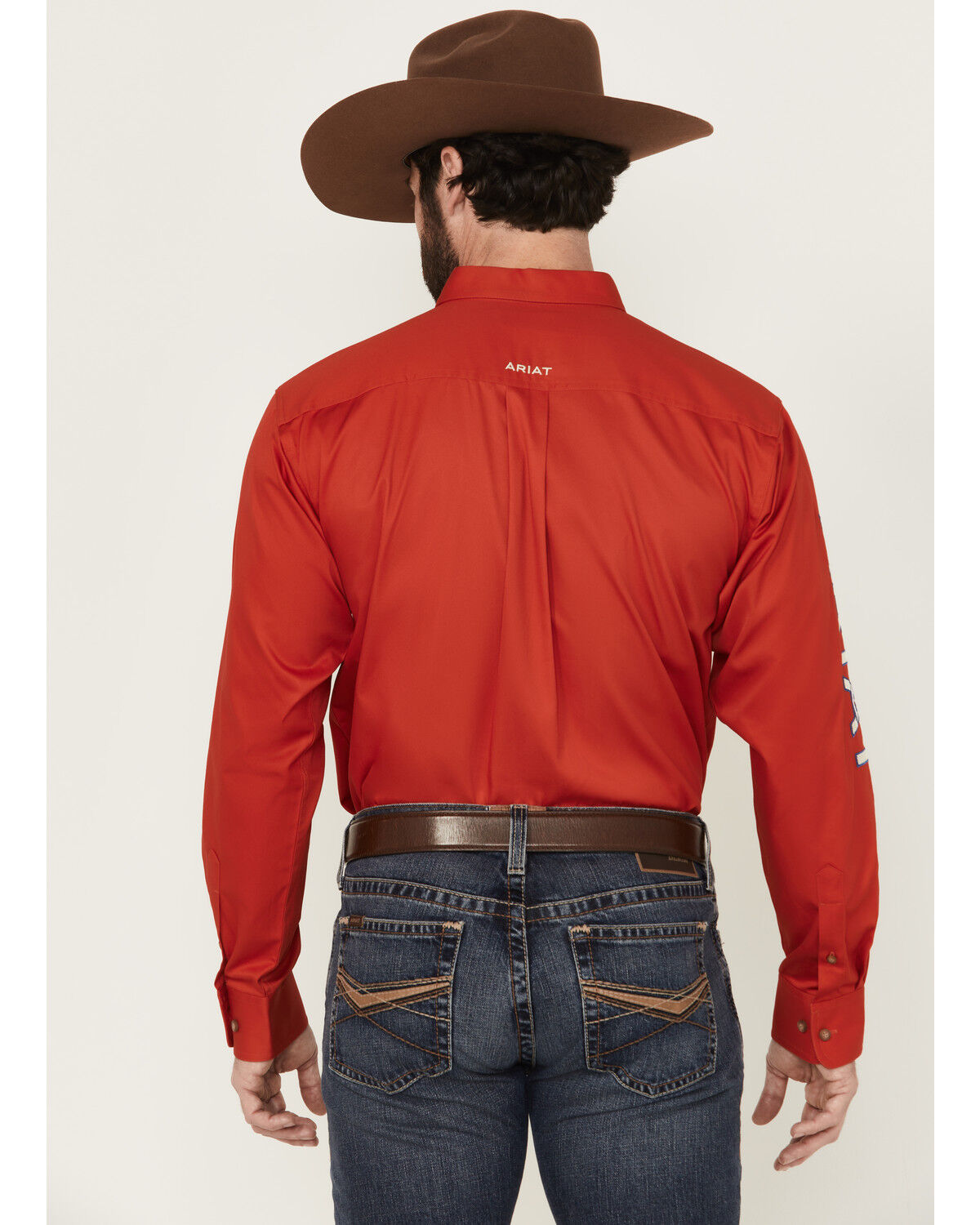 Image #4 - Ariat Men's Team Logo Solid Long Sleeve Button-Down Western Shirt, Red, hi-res
