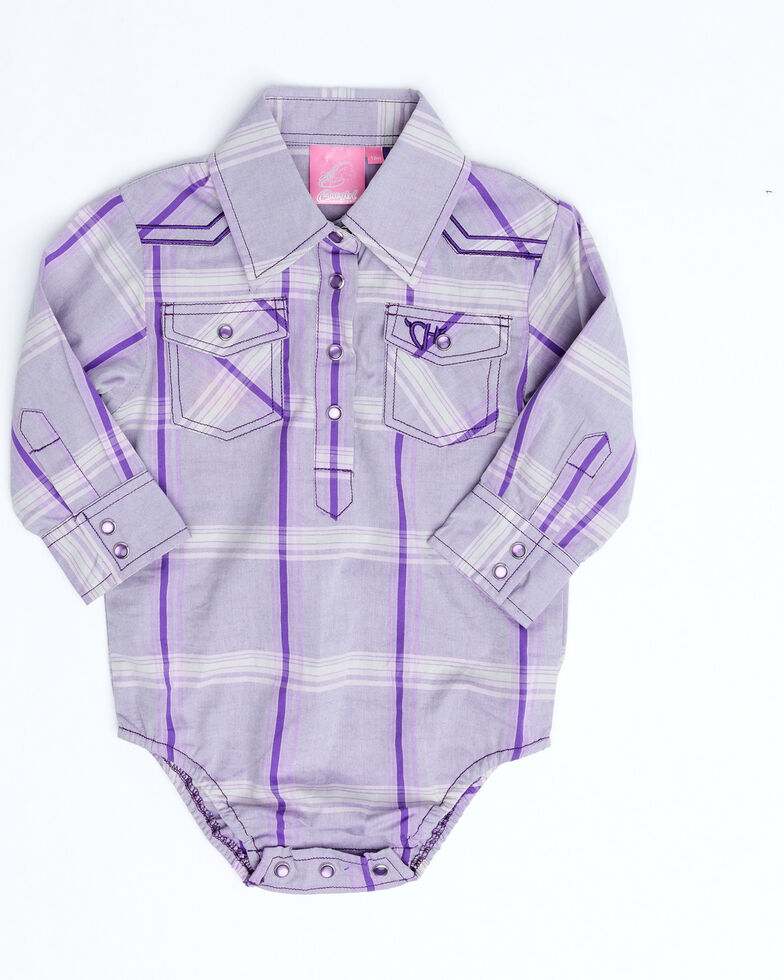 Cowgirl Hardware Infant Girls' Purple Plaid Embroidered Horse Long Sleeve Onesie , Purple, hi-res