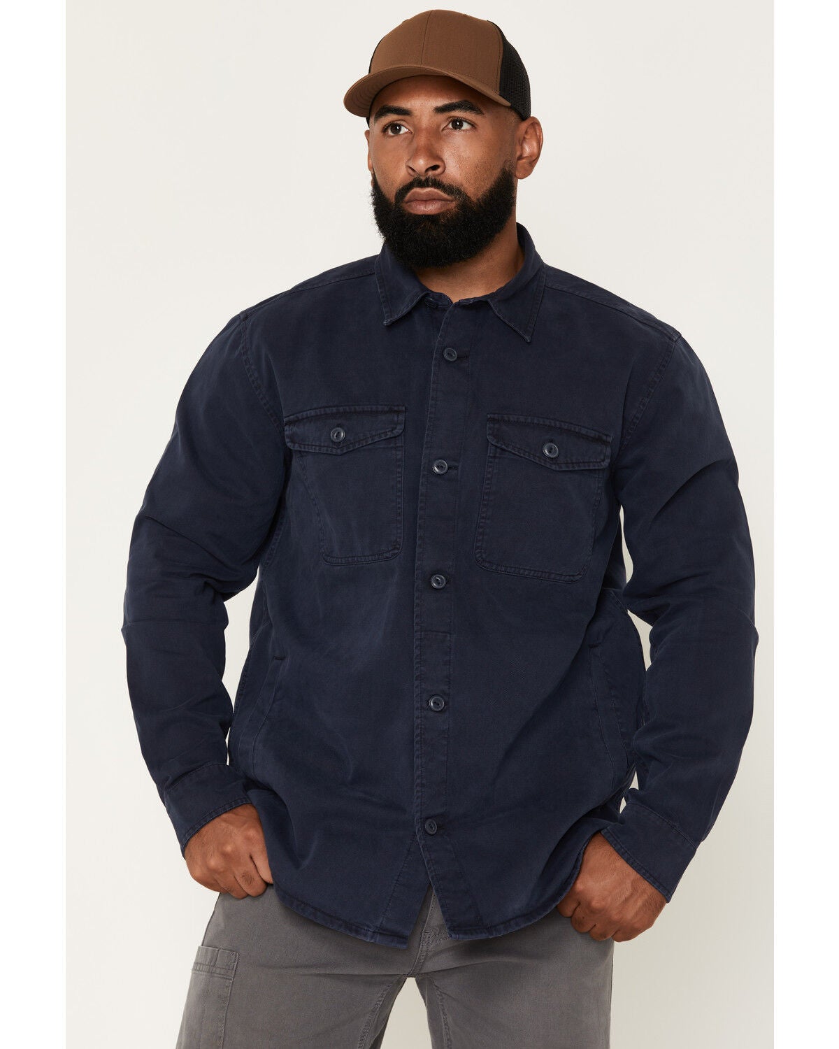 Hawx Men's Anvil Long Sleeve Button-Down Work Shirt Jacket, Navy, hi-res