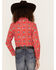 Image #4 - Panhandle Girls' Striped Cowboy Print Long Sleeve Pearl Snap Western Shirt, Red, hi-res