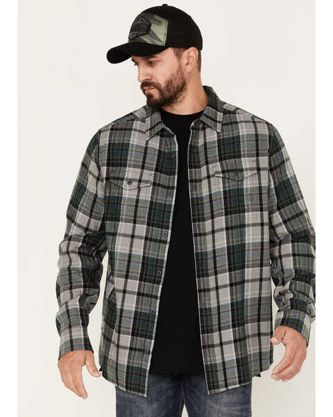 Brothers and Sons Men's Plaid Print Long Sleeve Button Down Flannel Shirt, Charcoal, hi-res