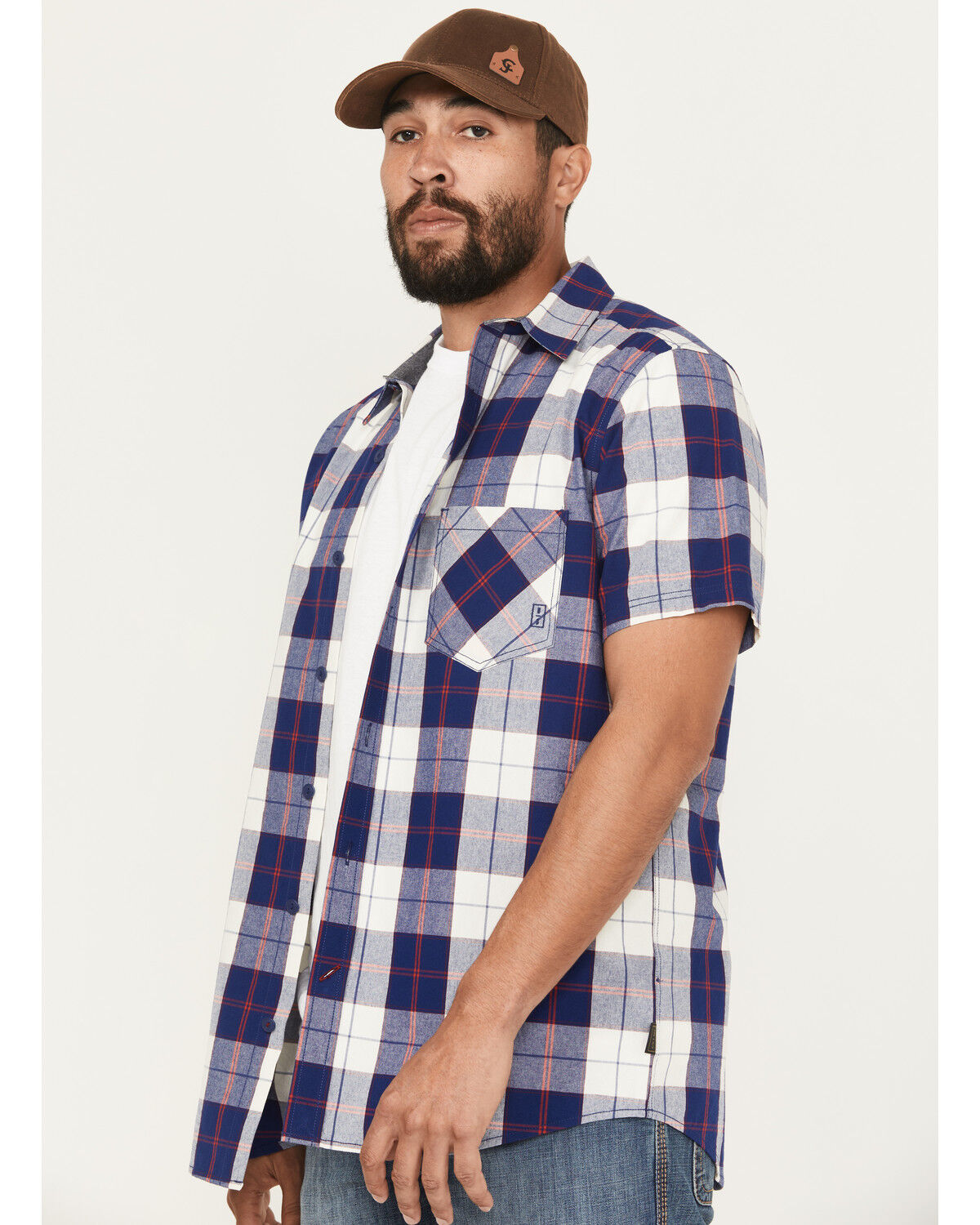 Image #2 - Brothers And Sons Calaveras Plaid Print Short Sleeve Button-Down Western Shirt, Indigo, hi-res
