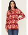 Image #1 - Roper Women's Southwestern Print Long Sleeve Pearl Snap Blouse , Red, hi-res