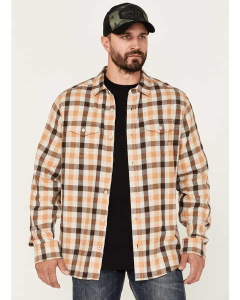 Brothers and Sons Men's Plaid Print Long Sleeve Button Down Flannel Shirt, Sand, hi-res